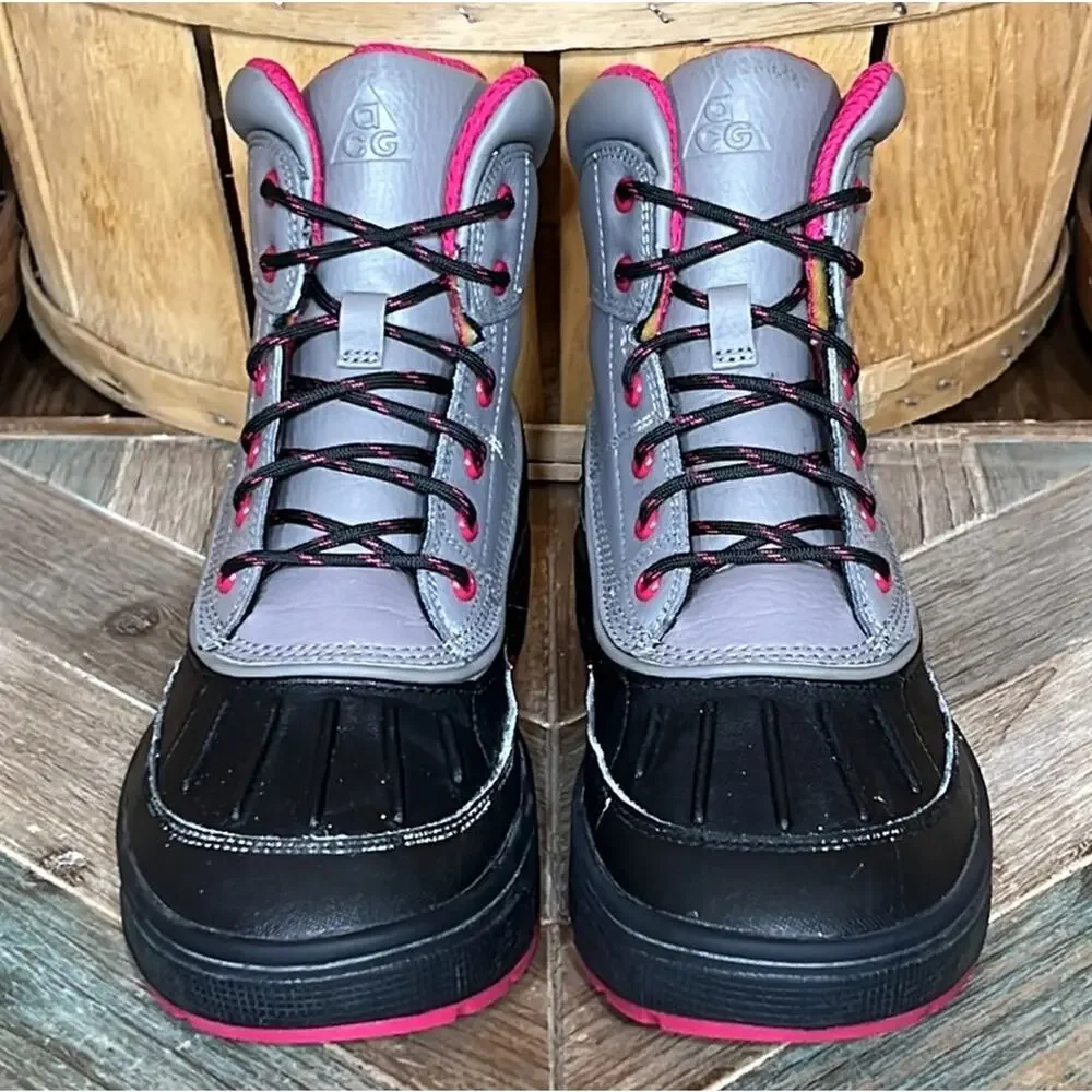 Nike ACG Woodside Leather Gray Pink Black Waterproof Lace-Up Boots Girls Size 5